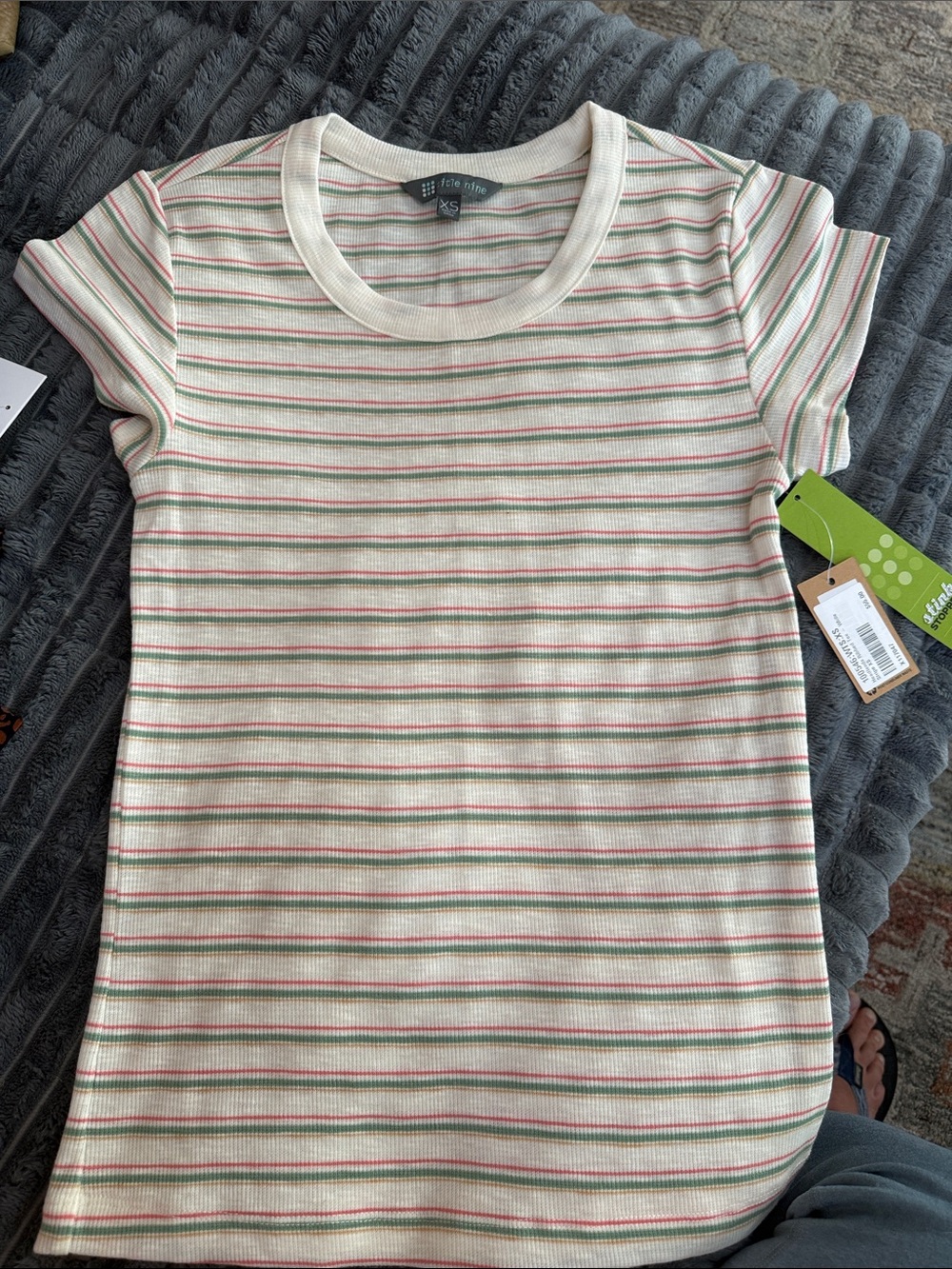 Title Nine Headlands Ribbed Tee T-Shirt Pink Stripes Stink Stopper NWT Size XS